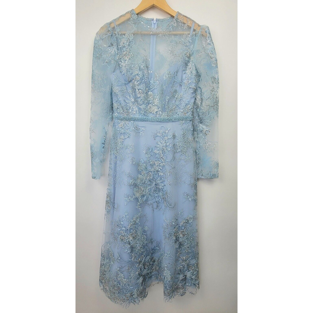 Mac Duggal Dress Size 6 Powder Blue Sequin Floral Embroidered Fairy Feminine